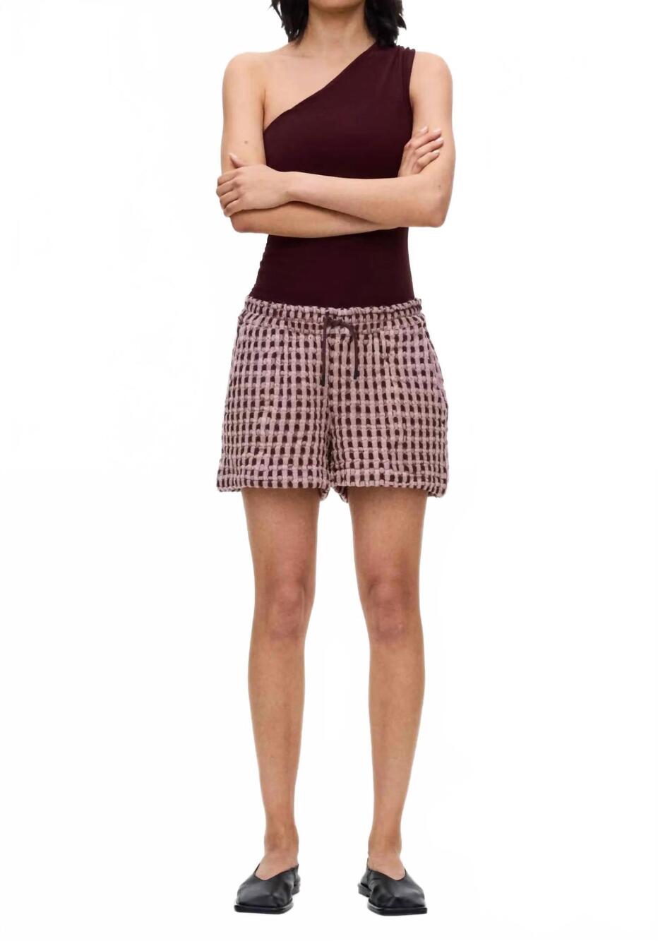NEW OAS drizzle waffle shorts in pink and brown